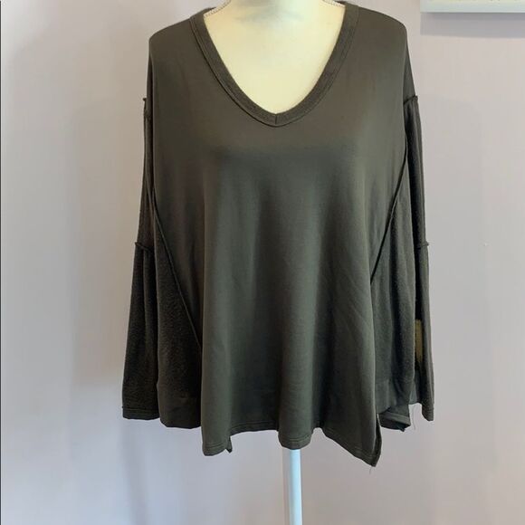 Army Green Vintage‎ Havana Reverse Fleece Top - Picture 1 of 4